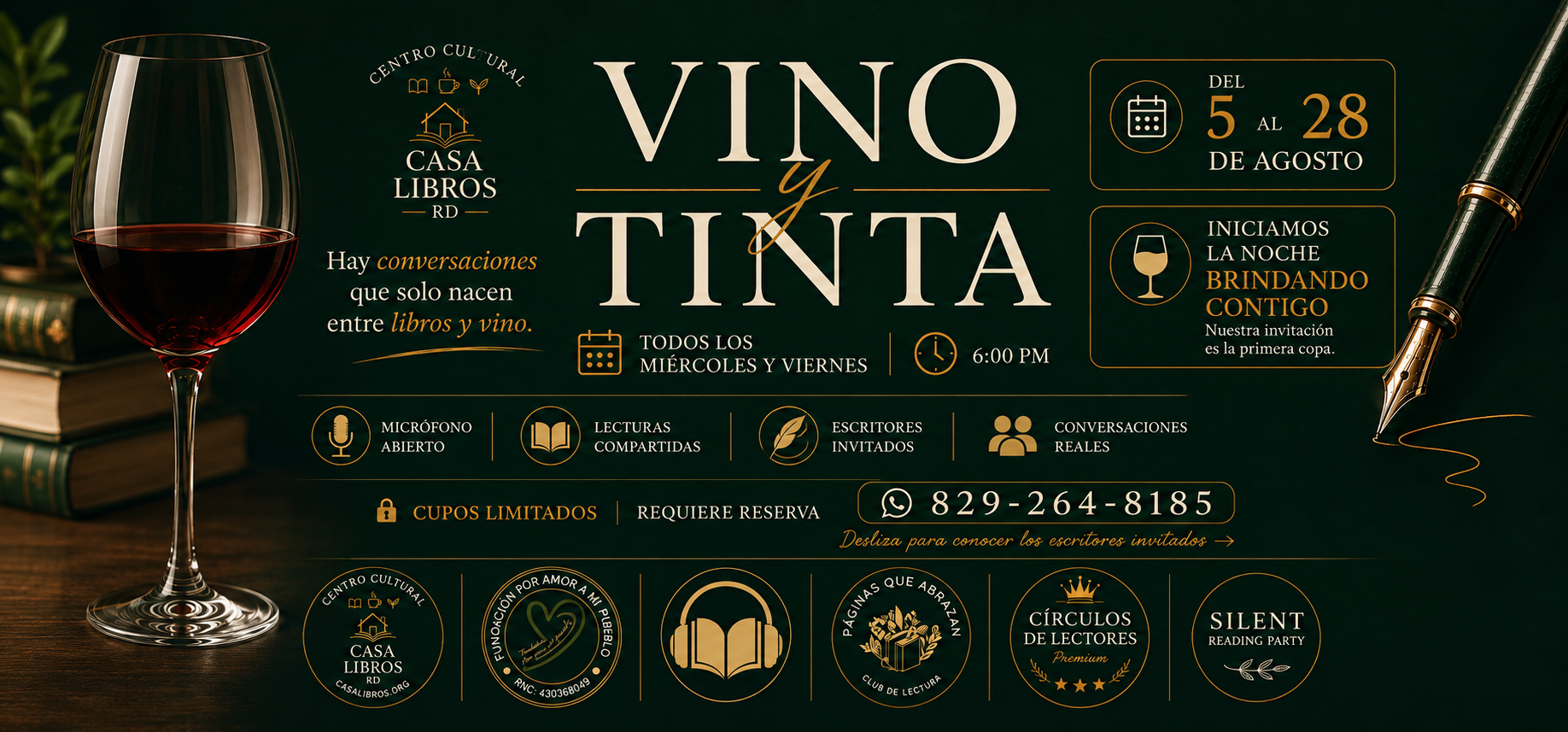 Vino & Tinta | 6:00 PM - 8:00 PM | Miércoles 19 Agosto 2026