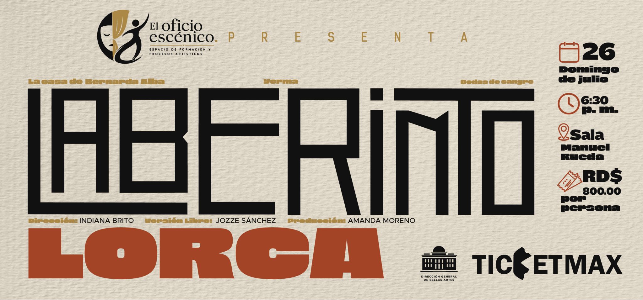 LABERINTO LORCA | 6:30 PM | Domingo 26 Julio 2026